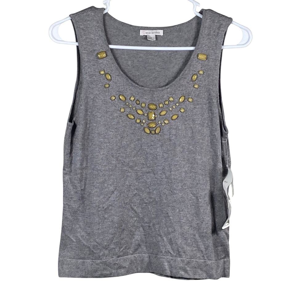 Erin London Beyond Basic Tank Women's Size Small Heather Gray Beaded NWT